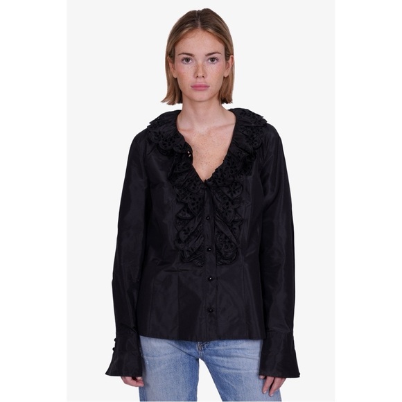 Escada Ruffle Front Button Up Long Sleeve Blouse Size 38 - Picture 1 of 8